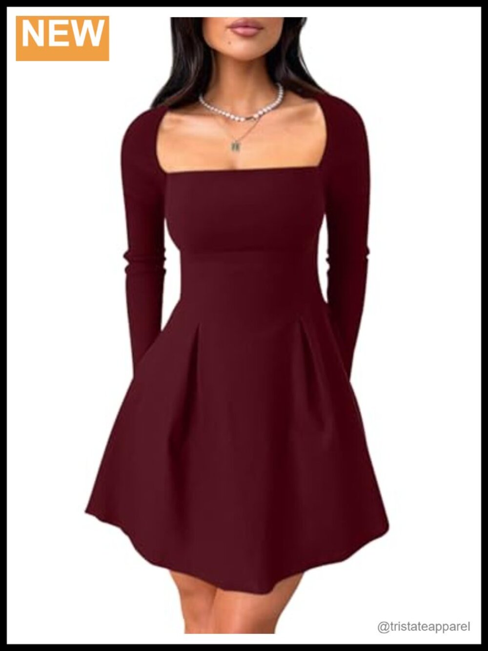 Women's Long Sleeve Square Neck Bow Tie Backless Mini Party Dress